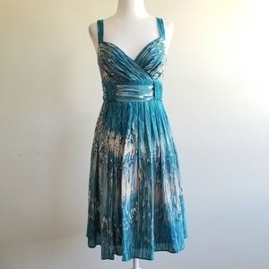 Anthropologie Lil Silk Bow Tie Blue/Blush Dress